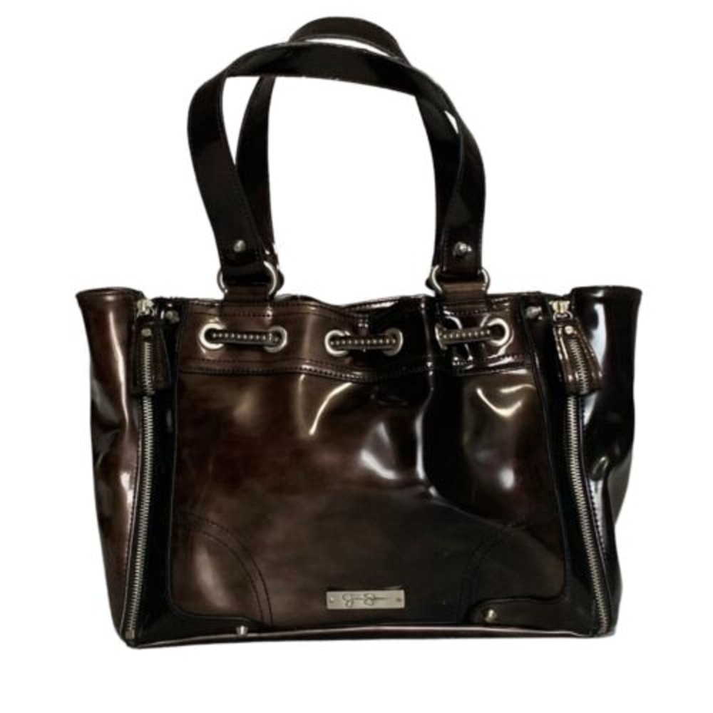 Vintage Jessica Simpson Expandable Tote‎ Bag Bronze Patent Leather Y2K